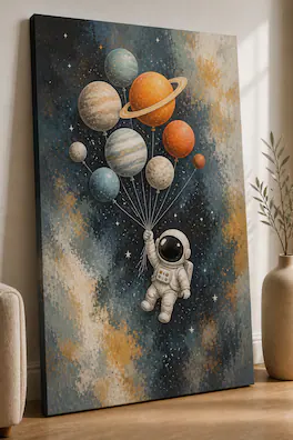 FC Design - Large Ready-to-Hang 24x36"- Cute Astronaut Planet Balloons Space Art Painting Home Wall Décor - MultiColor
