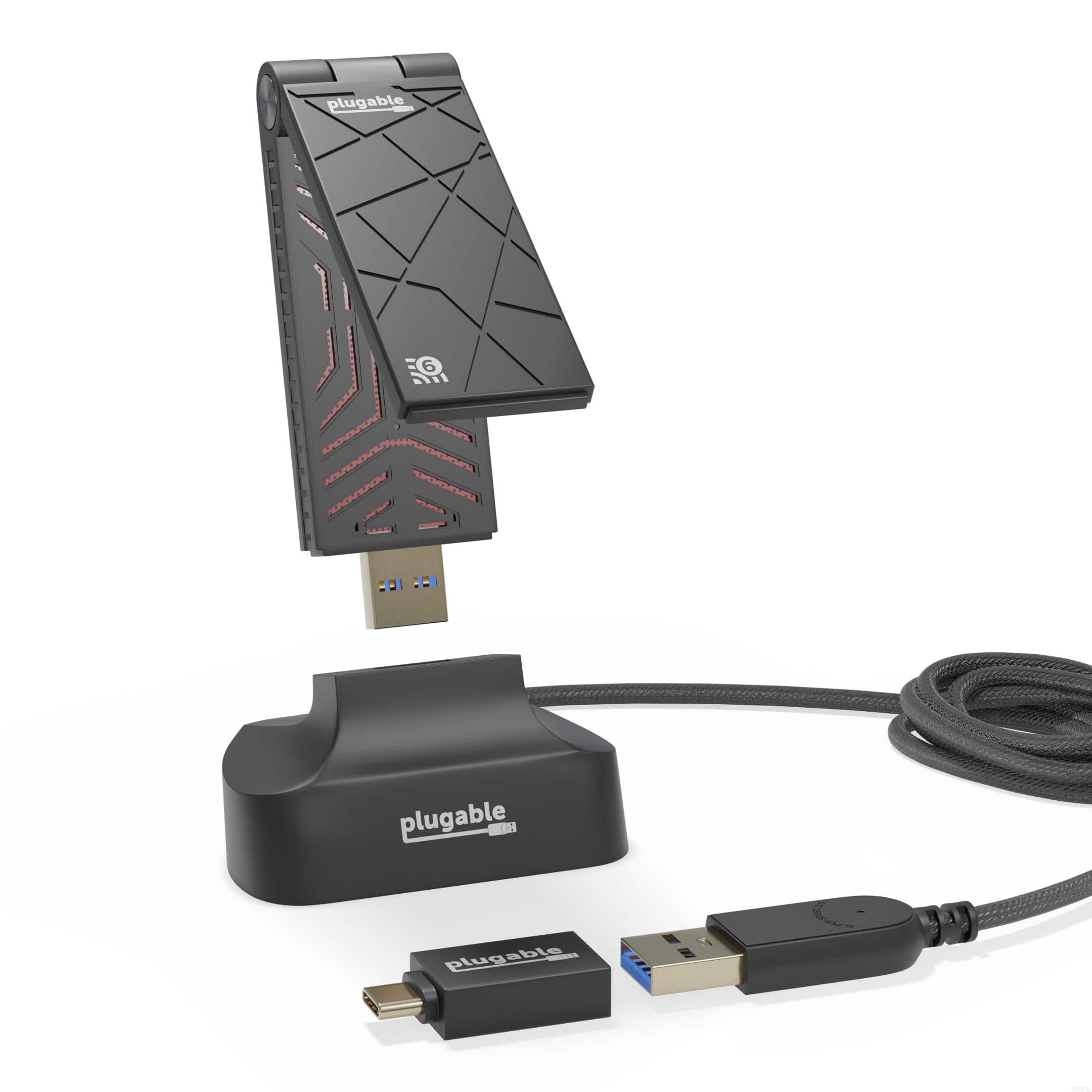 Plugable - USB-C and USB to Wifi 6 AX1800 Wireless Adapter - Black