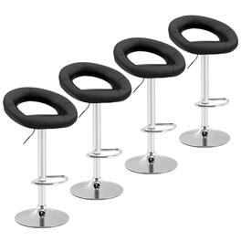 Costway - Set of 4 Adjustable Bar Stools Swivel Pub Chairs Barstools PU Leather - Black