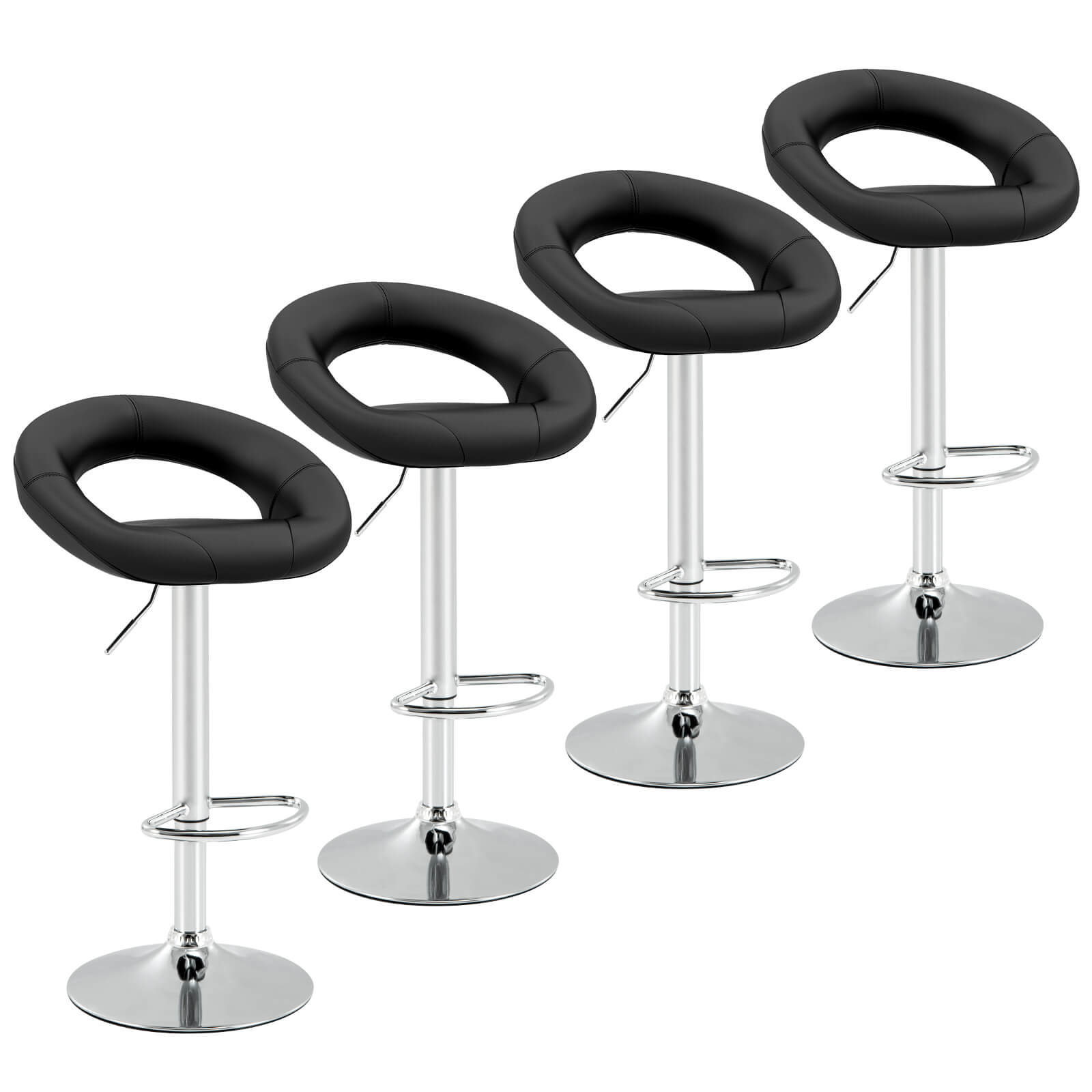 Front. Costway - Costway Set of 4 Adjustable Bar Stools Swivel Pub Chairs Barstools PU Leather - Black.