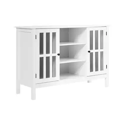 Front. Pefilos - Wooden TV Console Cabinet for 50 TV-White, Functional 3 Open Shelves, 2 Storage Compartments, Up 80 lbs Capacity 50 Inch - White.