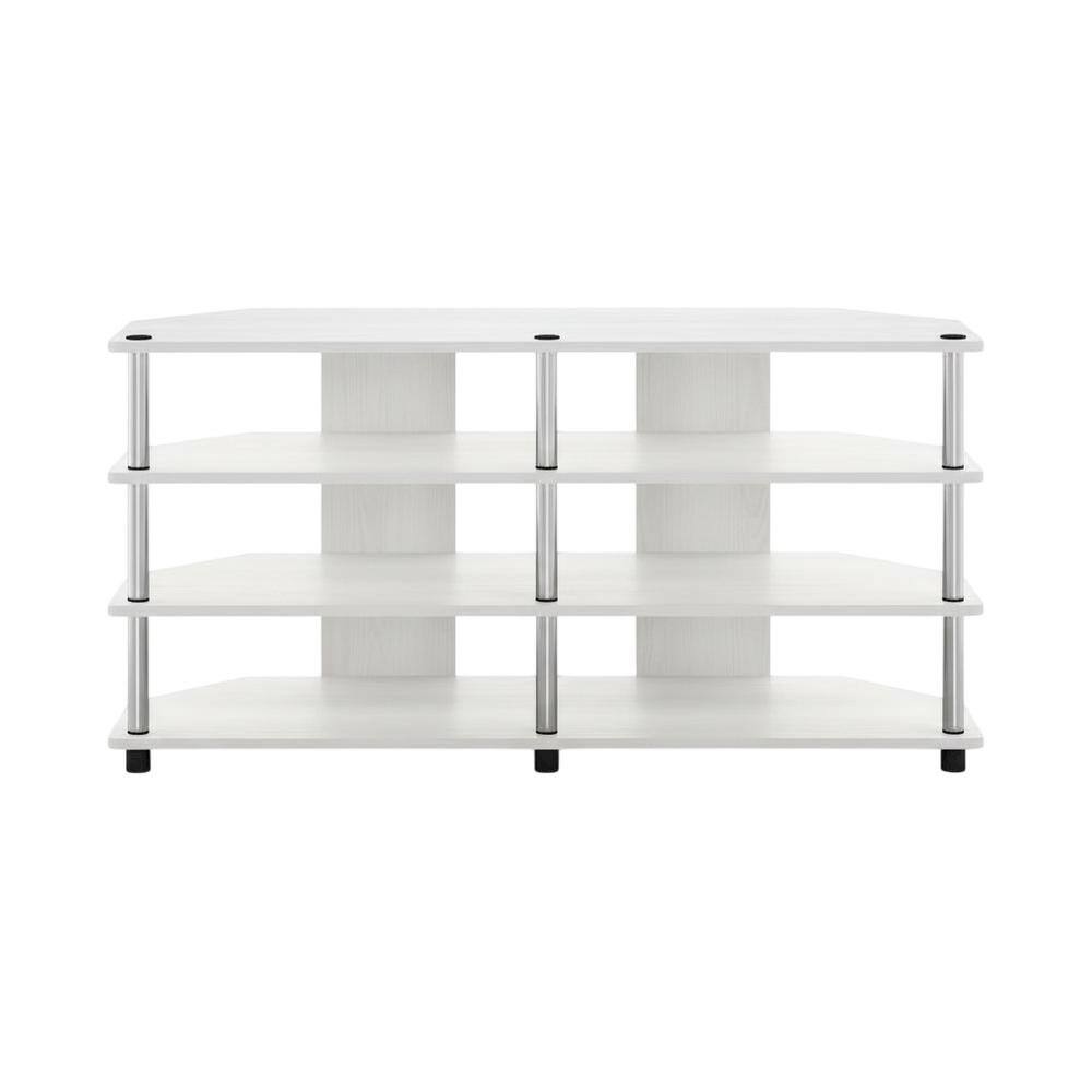 Alt View 3. FurniFact - White 4-Tier Corner TV Stand for TVs up to 55 inches with easy assembly - White.