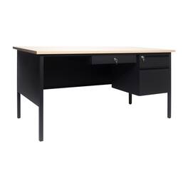 Flash Furniture - Cambridge Commercial Grade 30x60 Right Side Single Pedestal Desk with 3 Locking Drawers, White Oak Top and Black Frame - Brown