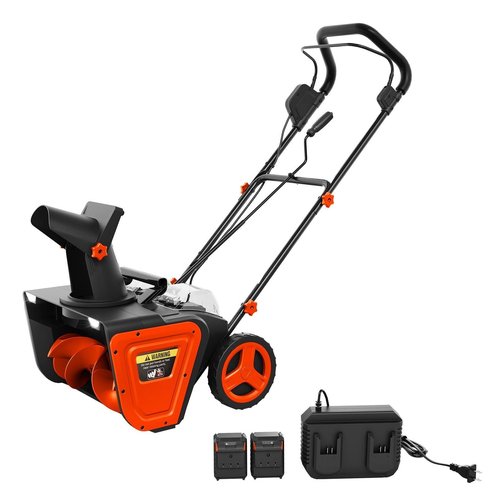 Front. Babevy - 20" Cordless Snow Blower, 40V Brushless Electric Self-Propelled Snow Thrower w/ 2x Batteries, LED Lights, 180° Chute - Orange.