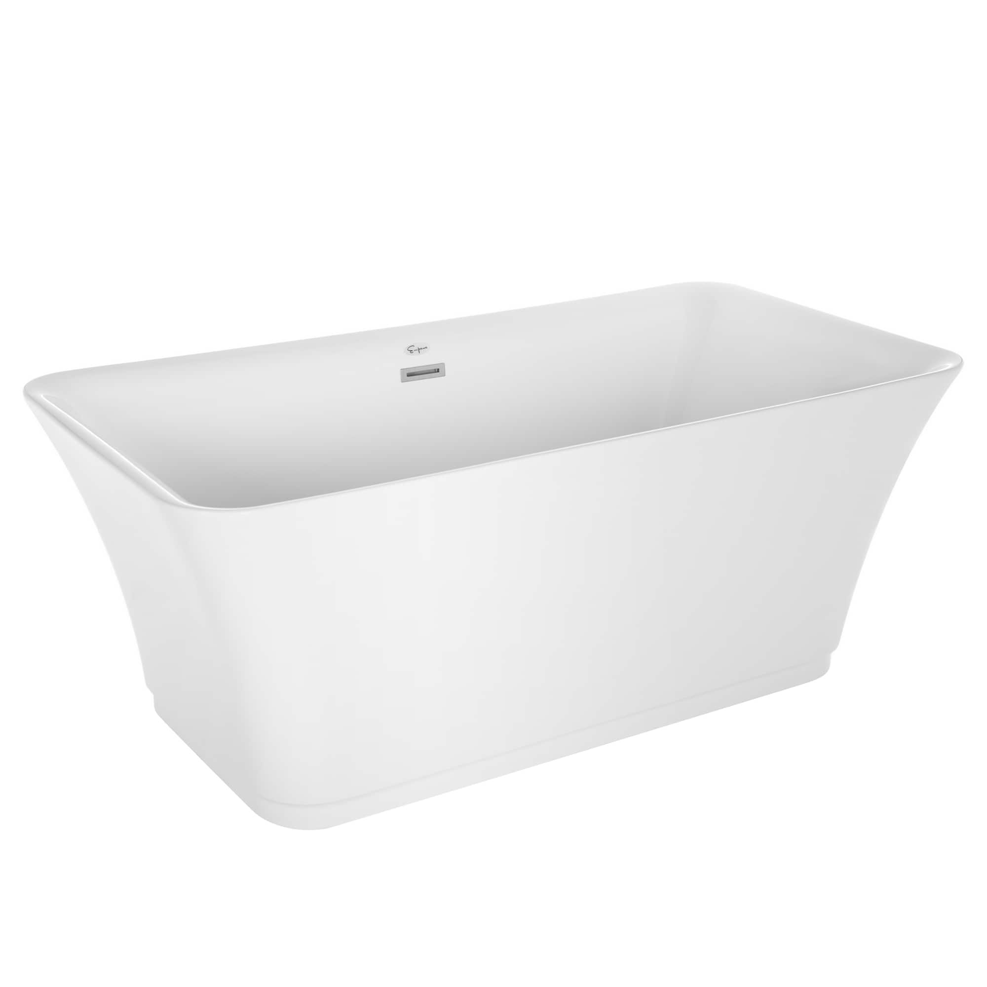 Empava - 59 in. x 29.5 in. Freestanding Flat Bottom Bath Tub Soaking Bathtub with Center Drain - White