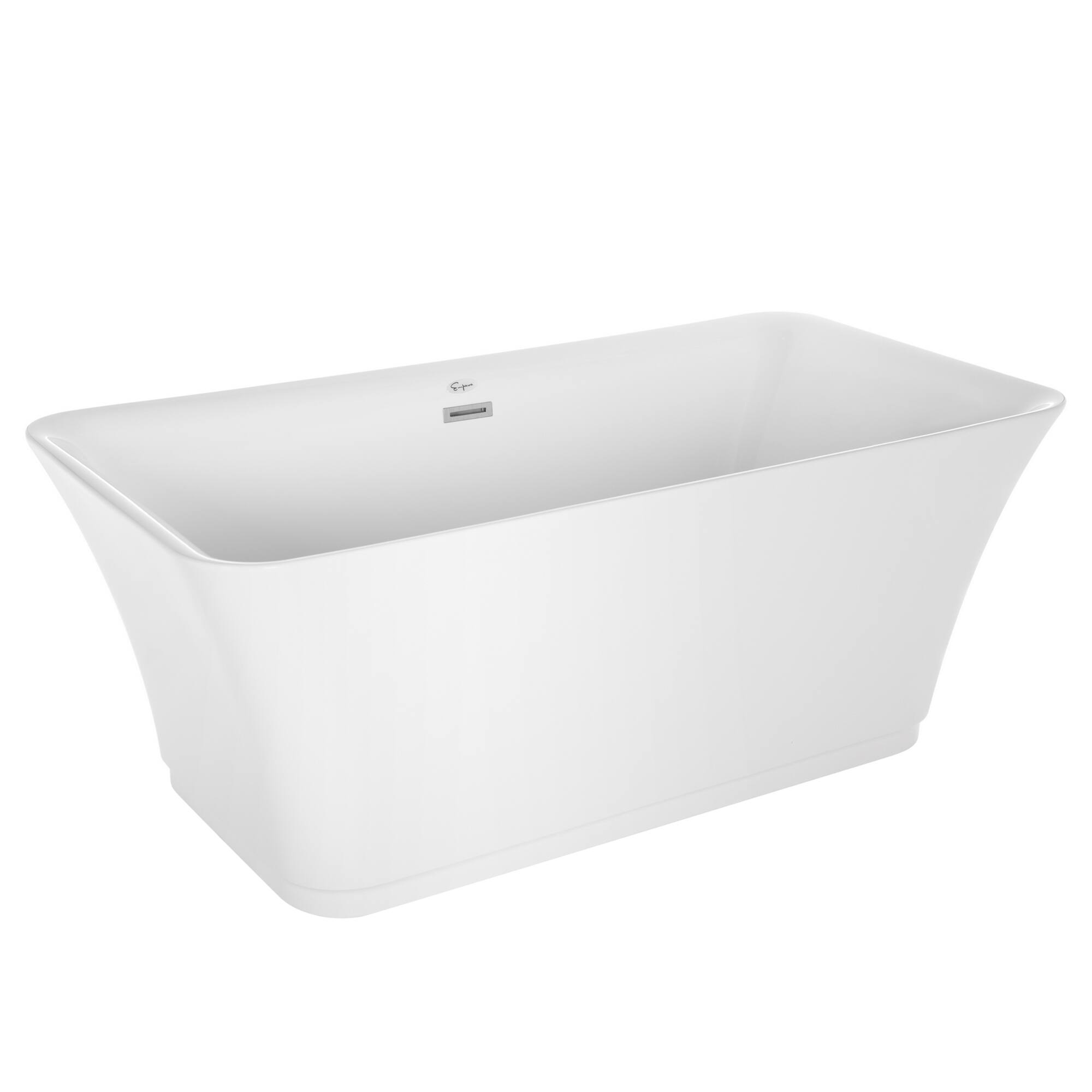 Empava - 59 in. x 29.5 in. Freestanding Flat Bottom Bath Tub Soaking Bathtub with Center Drain - White