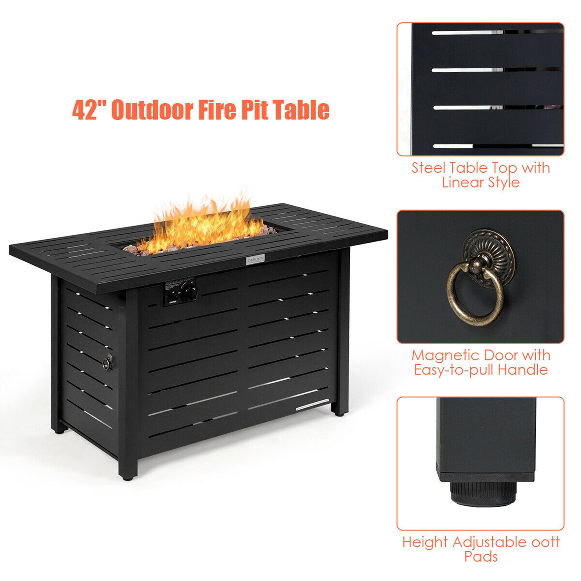 42" Outdoor Fire Pit Table

- Steel Table Top with Linear Style
- Magnetic Door with Easy-to-pull Handle
- Height Adjustable oott Pads