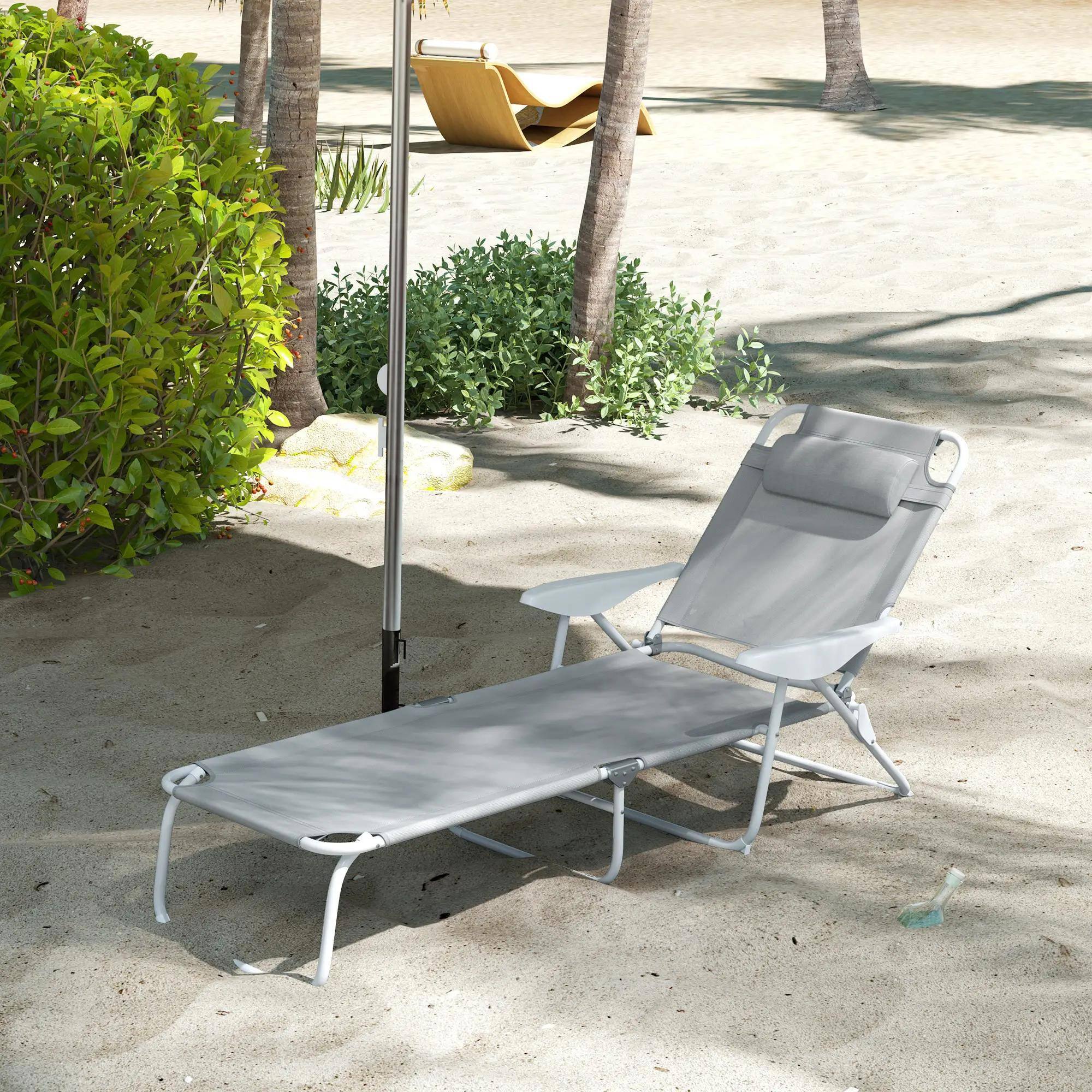 Alt View 6. Spaco - Spaco Folding Chaise with 4-Way Recline, Breathable Mesh, Removable Pillow - Light Grey.