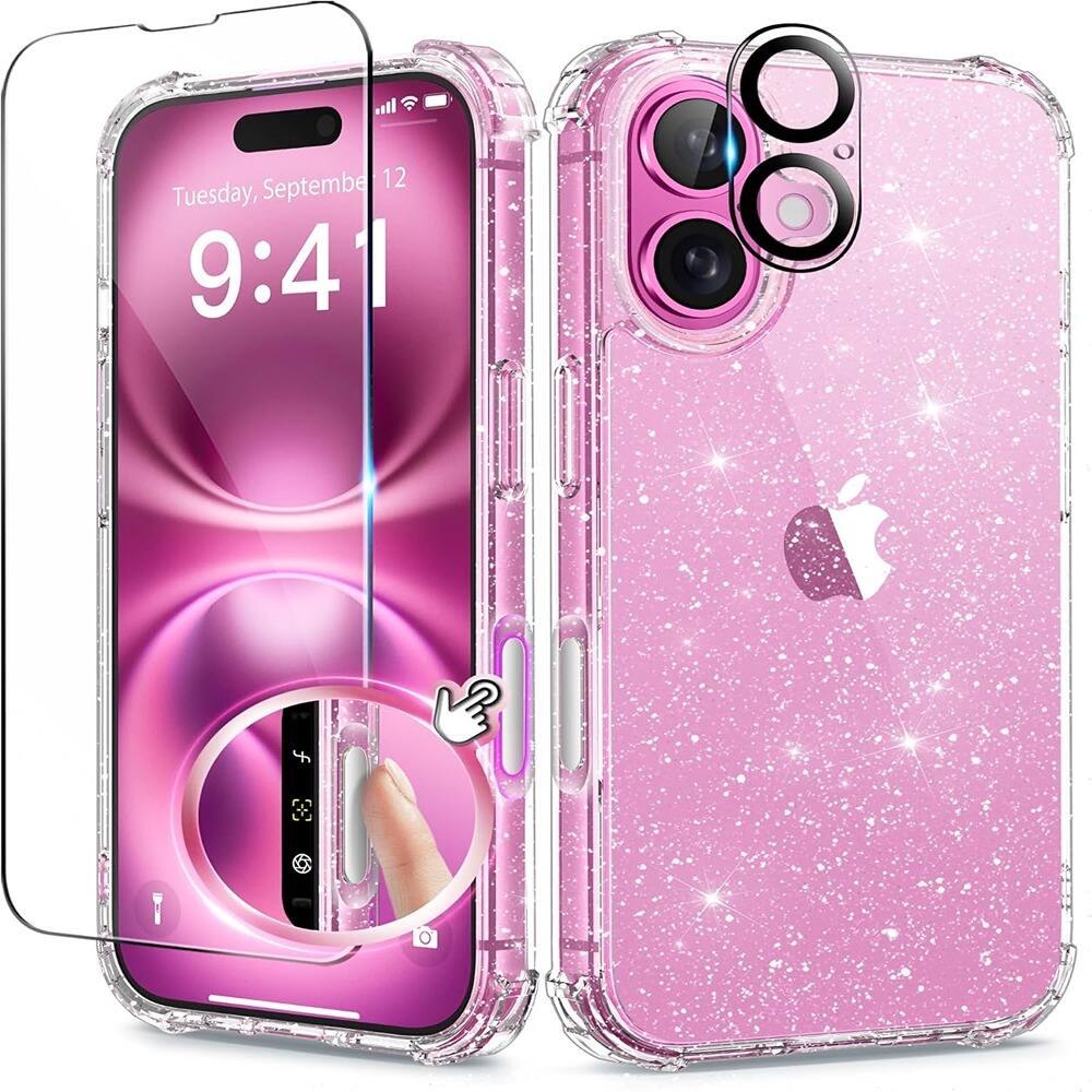 ACJPR - iPhone 16 Case, Clear Glitter, 3-in-1 with Screen & Camera Protectors - Color: A-Shiny Clear Size: For iPhone 16 6.1 inch