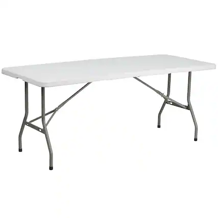 Front. Emma + Oliver - 6-Foot Bi-Fold Plastic Folding Table - Granite White.