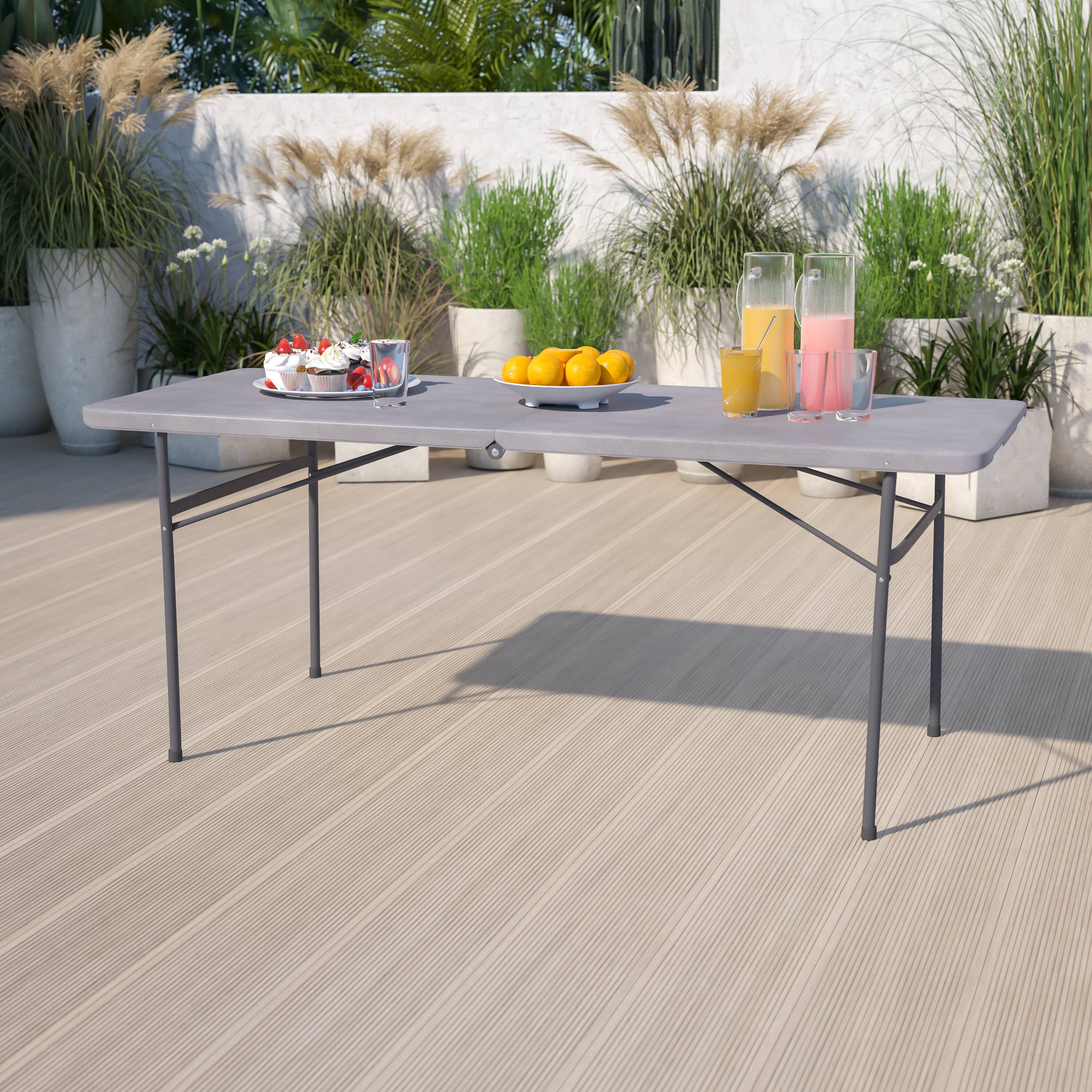 Alt View 12. Alamont Home - 6-Foot Bi-Fold Plastic Banquet and Event Folding Table with Carrying Handle - Dark Gray.