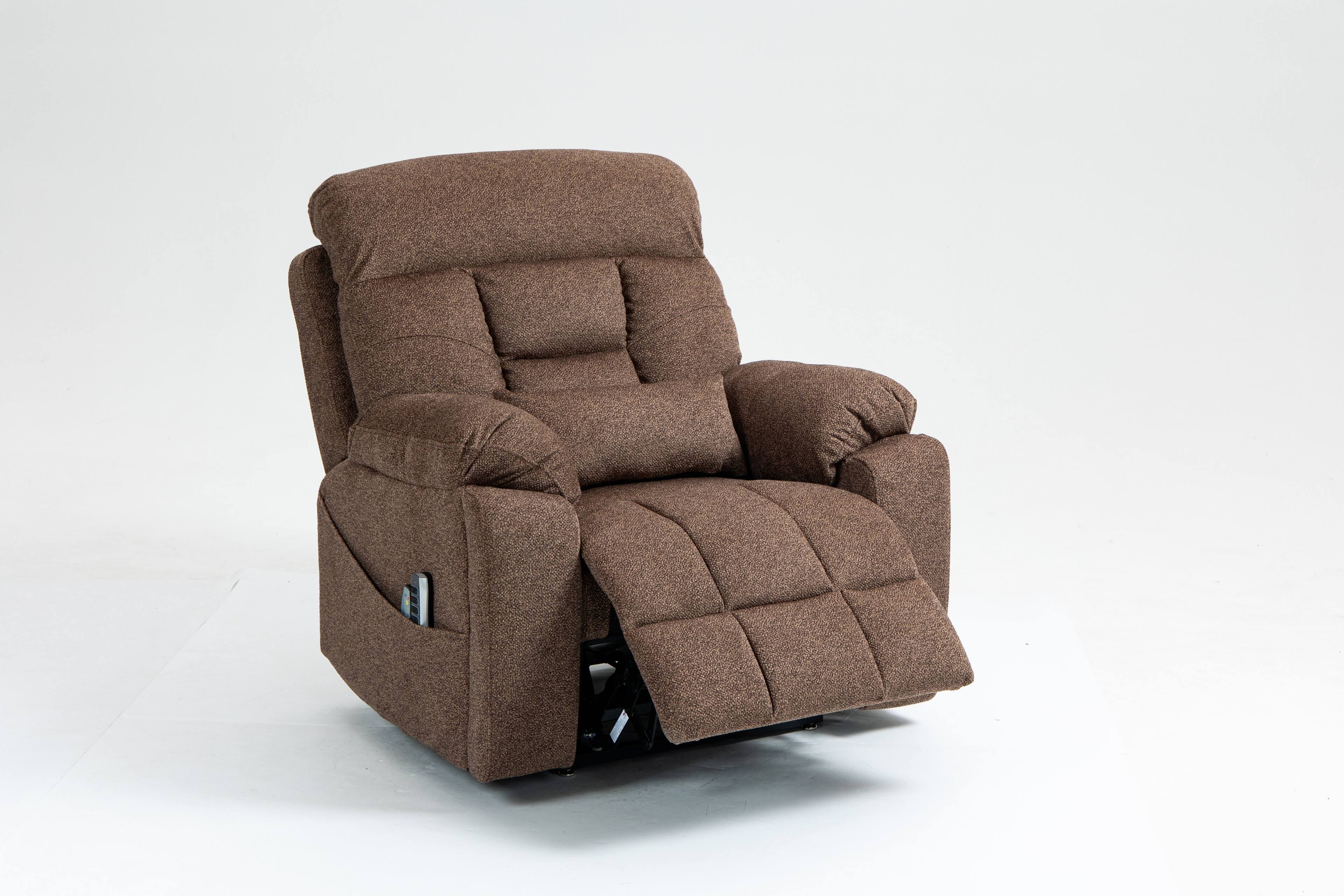 Front. APRILSOUL - Electric lift chair with heating and massage functions 180 degrees 2 pocket cup holders 2 remote controls 4 OKIN motors - Brown.