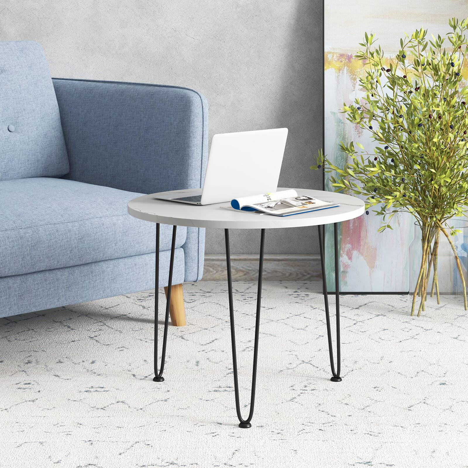 Alt View 3. Costway - Costway Faux Marble Coffee Table with Metal Legs for Living Room Office - White.