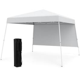 Costway - 10 X 10FT Pop up Canopy Tent with 1 Sidewall, Portable Backpack, 4 Stakes Slant Leg - White