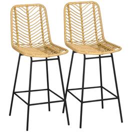 Homcom - Rattan Bar Stools Set of 2, 26" Counter Height Barstools, Kitchen Island Stools with Breathable Wicker Seat and Back - Yellow