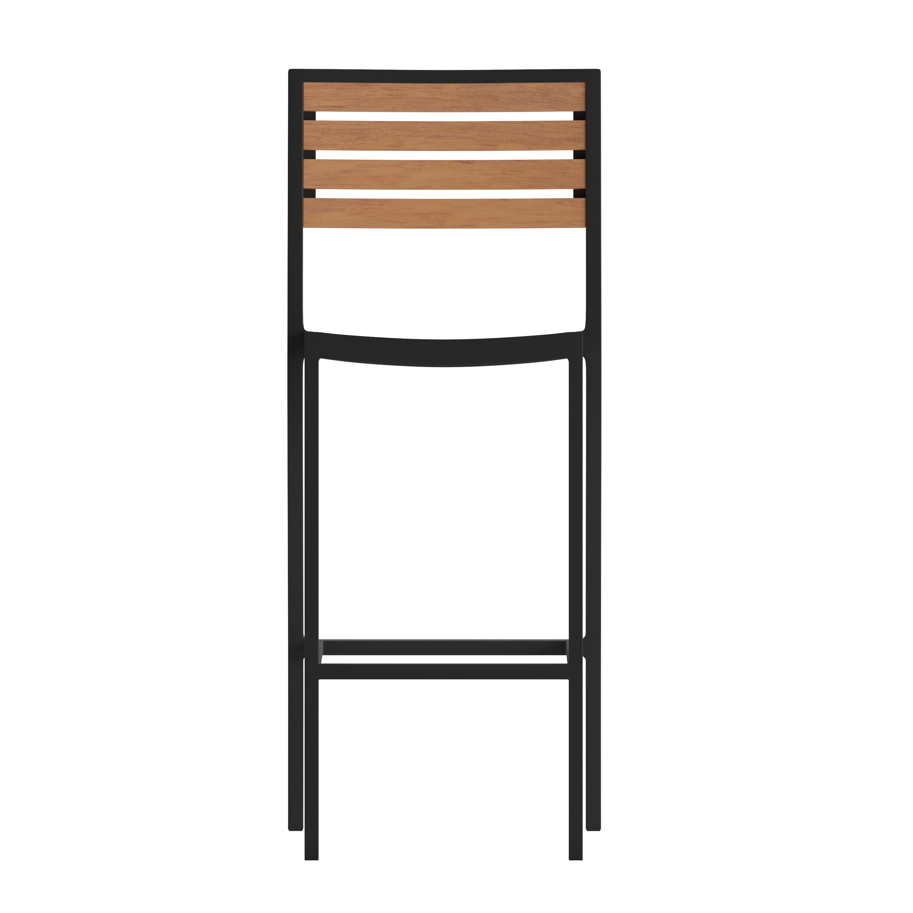 Alt View 9. Emma + Oliver - Livia All-Weather Armless Bar Height Dining Stool with Polyresin Slats and Aluminum Frame - Teak.