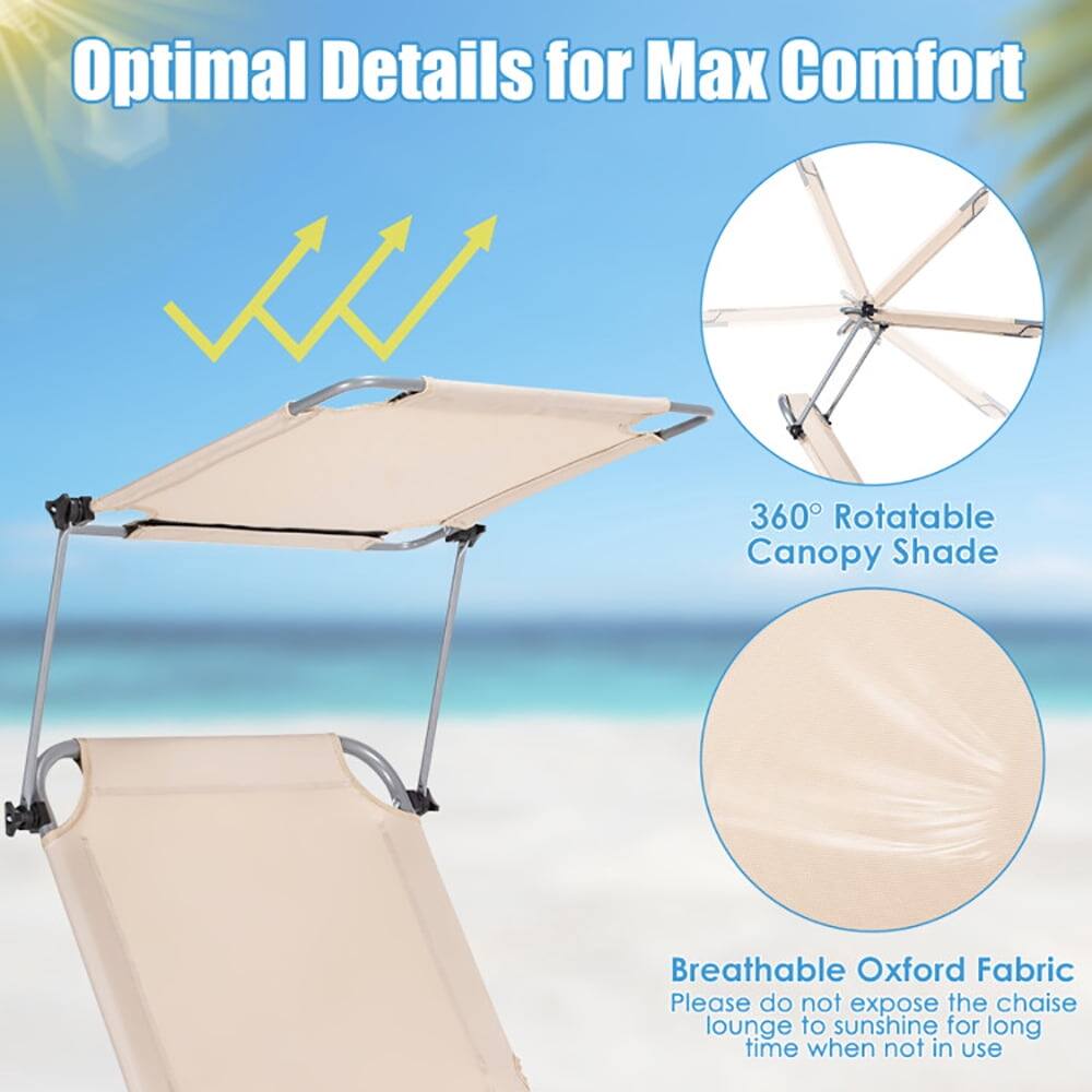 Optimal Details for Max Comfort

360° Rotatable Canopy Shade

Breathable Oxford Fabric

Please do not expose the chaise lounge to sunshine for long time when not in use