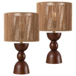 Jonathan Y - Sherry 22 in. Bohemian Hourglass Totem Resin with Hand-Woven Paper Rope Drum Shade LED Table Lamp, (Set of 2) - Dark Brown