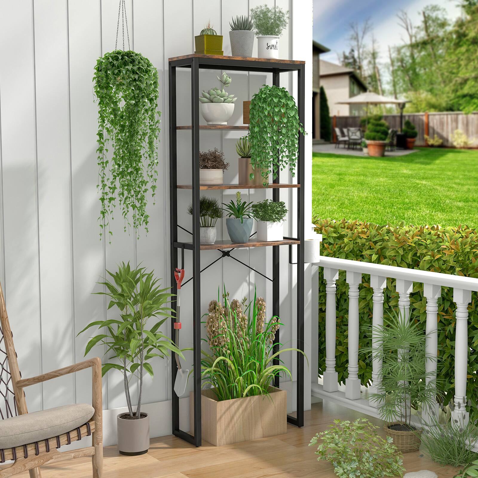 Alt View 1. Costway - Costway Bathroom 4-Tier Over the Toilet Storage Rack Freestanding  Organizer - Rustic Brown.