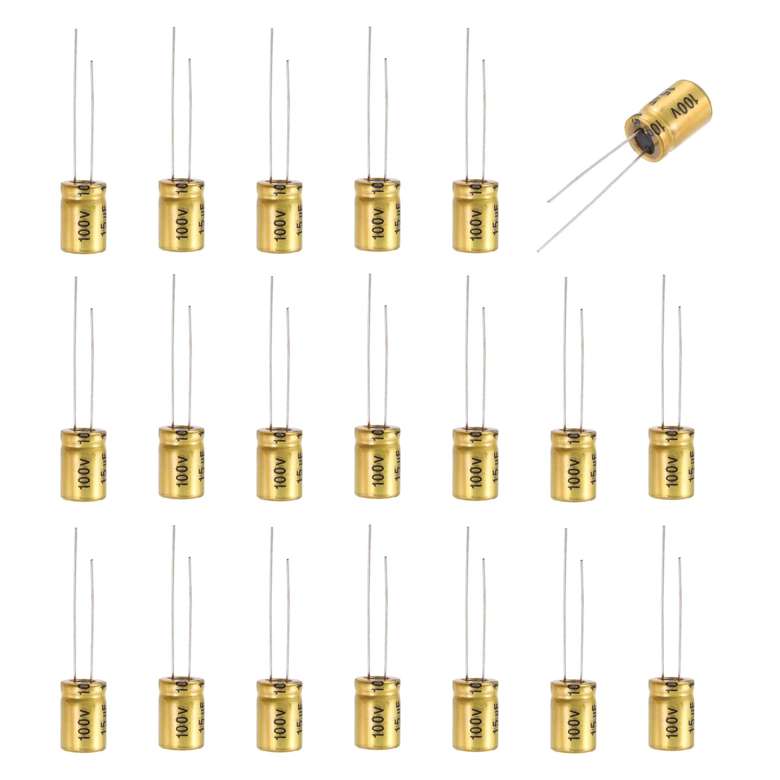 Unique Bargains - 15uF 100V Non-Polarized Electrolytic Capacitor, 8x12mm Aluminum Audio Cap, for DIY Tweeter, 20pcs - Gold price history on PriceWatchPro