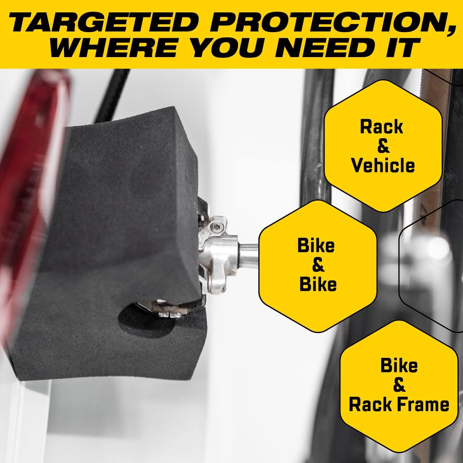TARGETED PROTECTION, WHERE YOU NEED IT
Rack & Vehicle
Bike & Bike
Bike & Rack Frame
