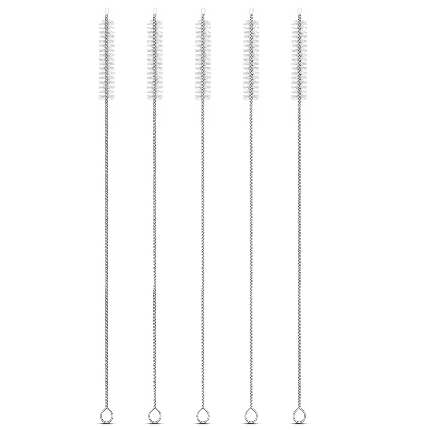 Front. Garnen - 5x Straw Cleaner Brush 12" Straw Brush for Water Bottles, Long Handle Stainless Steel Drinking Straw Cleaning Brushes - White.