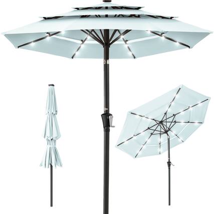Front. Best Choice Products - Best Choice Products 10ft 3-Tier Solar Patio Umbrella w/ 24 LED Lights, Tilt Adjustment, Easy Crank - Baby Blue - Baby Blue.