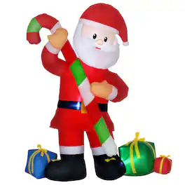 Homcom - 6ft Inflatable Santa with Candy Cane, Outdoor Blow-Up LED Yard Christmas Decor - Multi-colored