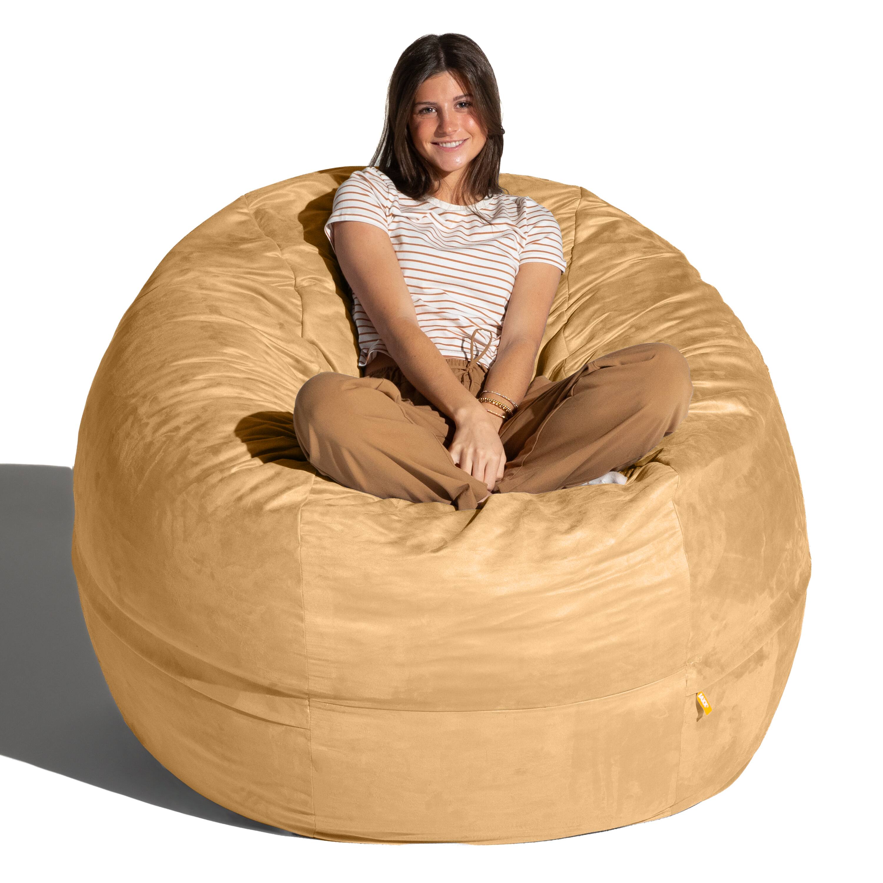 Angle. Jaxx - Jaxx Basics 5 Foot Large Adult Bean Bag Chair, Oversized with Filler, Beige - Beige.
