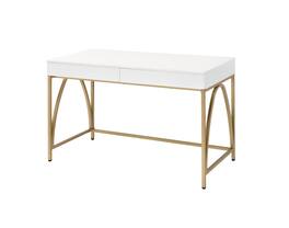TinyHomie - Lightmane White High Gloss and Gold Finish Writing Desk - Gold and White