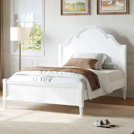 Whisen - Full Size Platform Bed Frame with Arched Headboard and Footboard for Bedroom Furniture, No Box Spring Needed - White