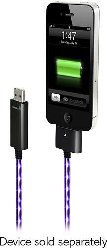 Front Standard. Dexim - 31.5" Visible Green Charge/Sync Cable - Black/Purple.