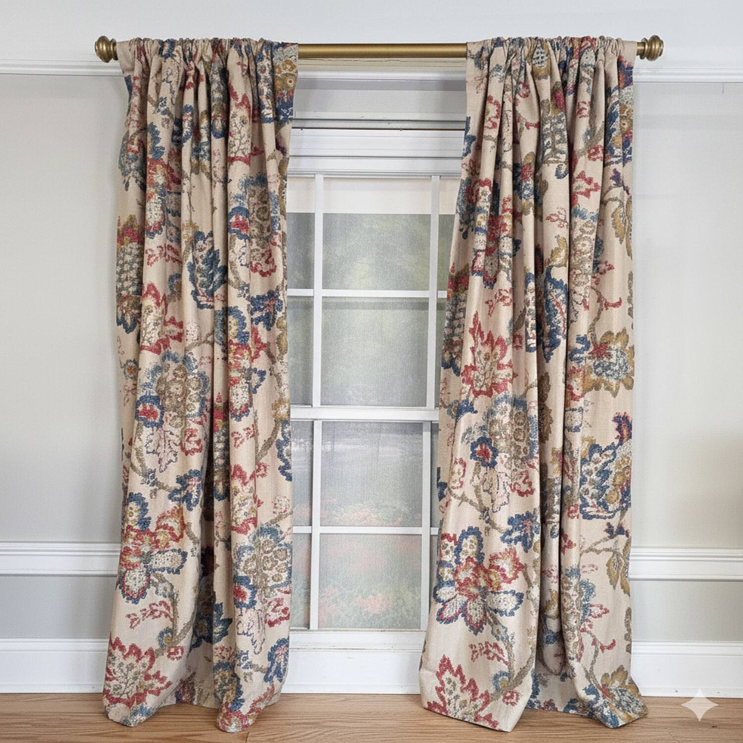 Angle. RLF Home - RLF Home Silvia 100% Cotton Rod Pocket Window Curtain set of 2 Panels 100" x 96" Multi - Multi.