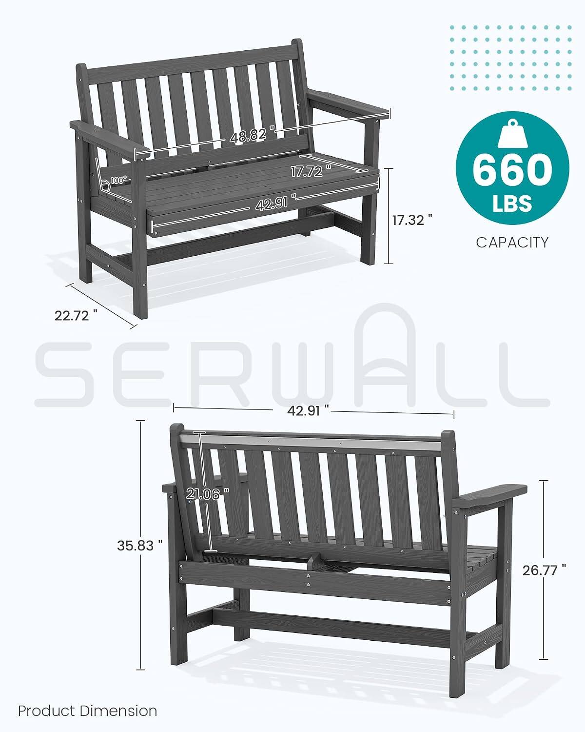 48.82" 100 17.72" 660 LBS 17.32 CAPACITY 22.72" SERWALL 42.91"  
21.06"  
35.83"  
26.77"  
Product Dimension