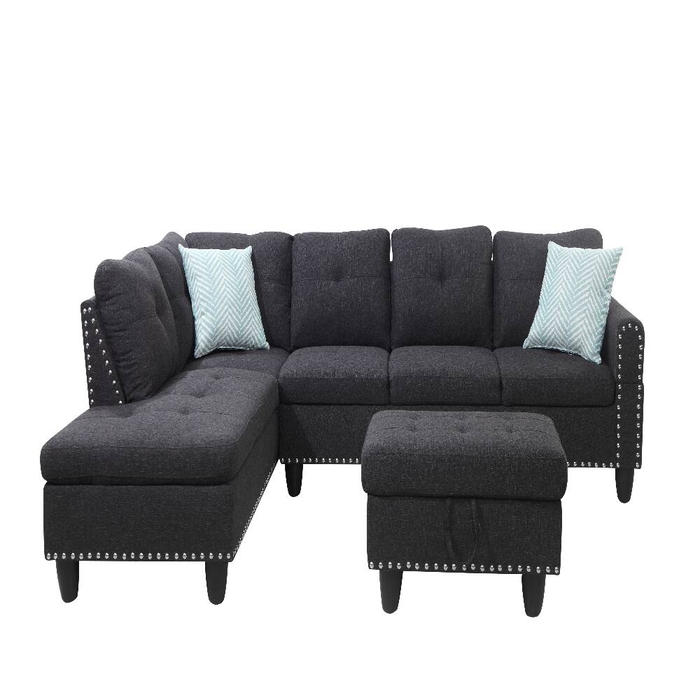 Alt View 4. Loheer - Loheer 98 Inch Left Hand Facing Sofa L-Shaped Sectional with Ottoman - Gray.