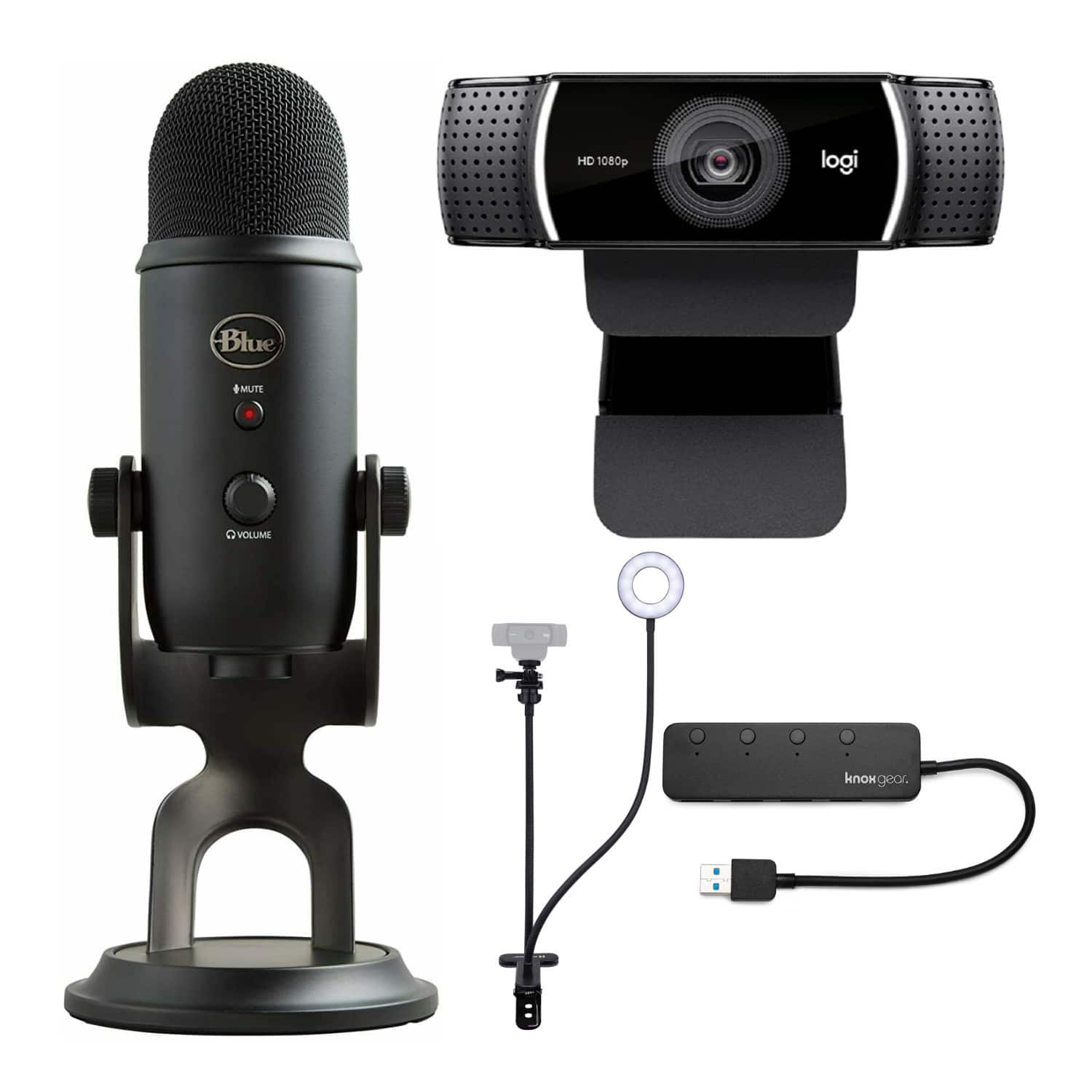 Blue Microphones - Blue Microphone Yeti USB Microphone with Logitech Webcam and Accessory Bundle