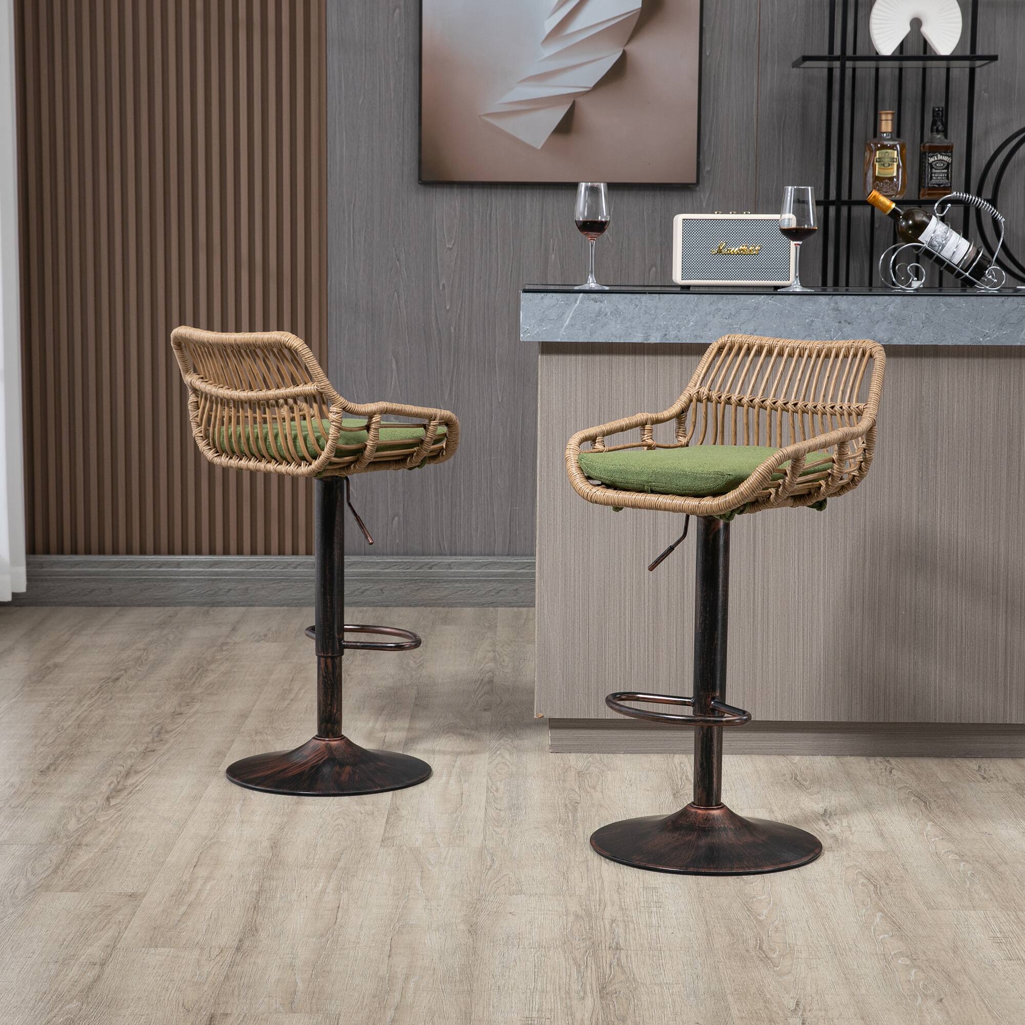 Alt View 2. APRILSOUL - Modern Swivel Bar Stools Set of 2 Adjustable Counter Height Chairs Footrest Kitchen Green - Green.