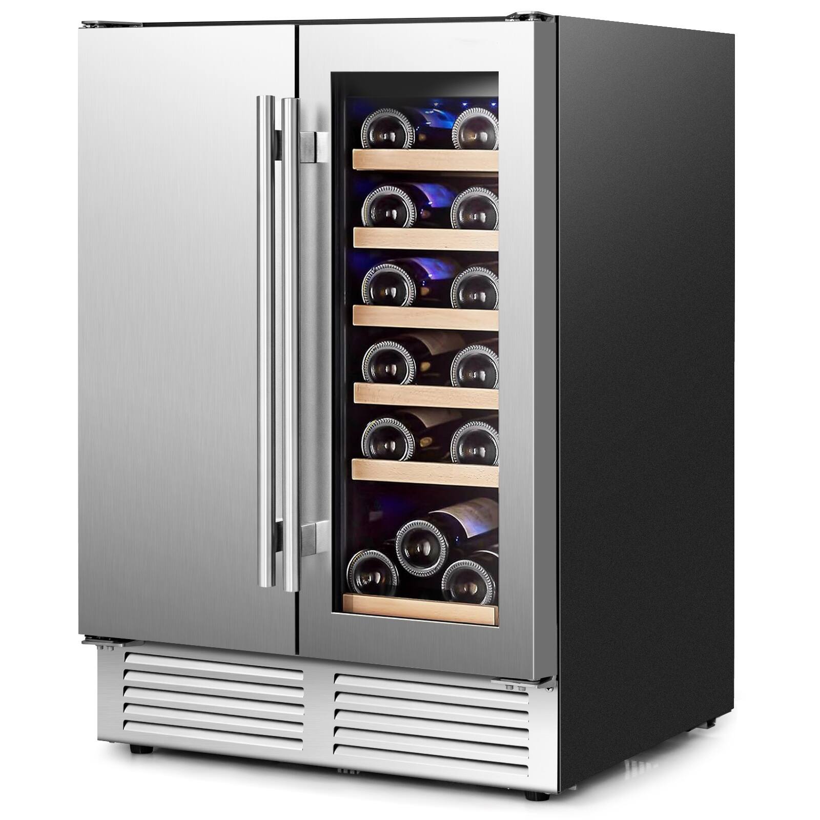 Alt View 6. SKONYON - Beverage and Wine Refrigerator with Dual Zone Storage LED Lighting and 4.24 Cu Ft Capacity - Silver.