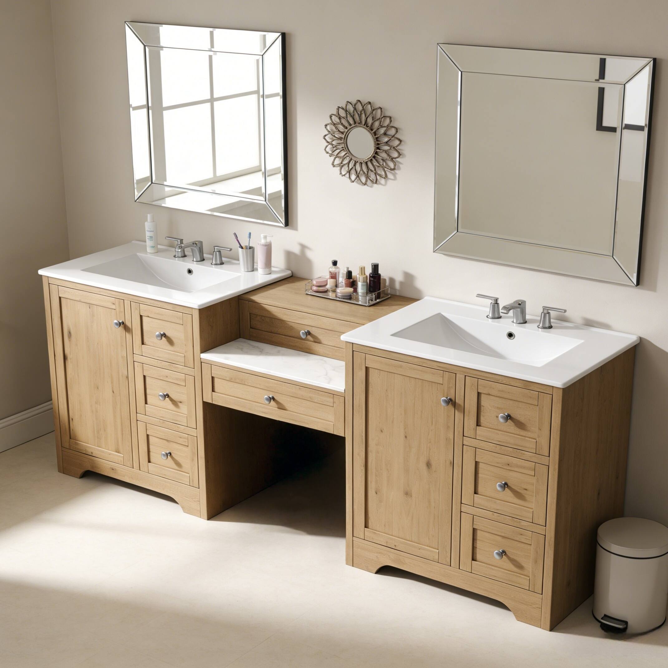 Alt View 1. Loheer - 7 ft Double Sink Bathroom Vanity with Engineered Stone Top, 6 Drawers, Soft-Close Storage for Bath - Wood.