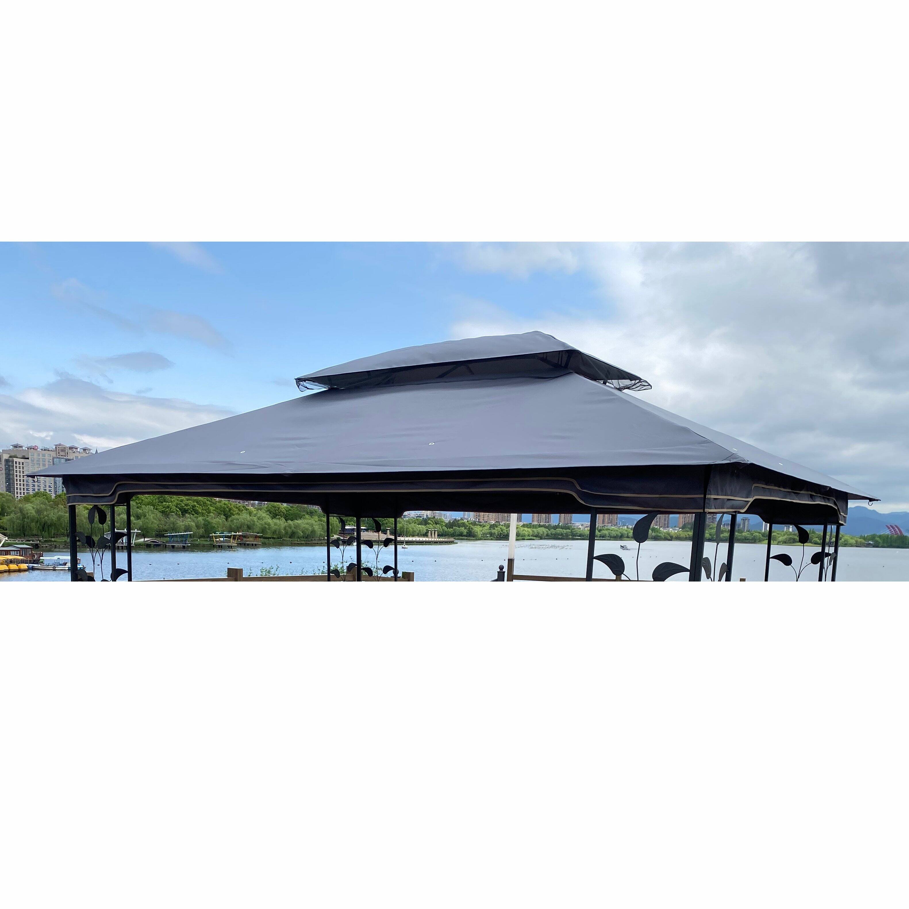 Back. APRILSOUL - 13x10 Ft Patio Double Roof Gazebo Replacement Canopy Top Fabric Gray.