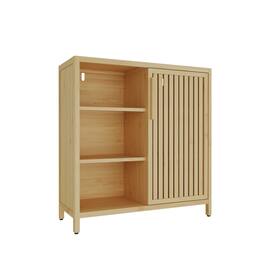 Boyel Living - Large Capacity Single Door Bamboo Storage Cabinet with Open Shelves Slim Freestanding Organizer - Natural