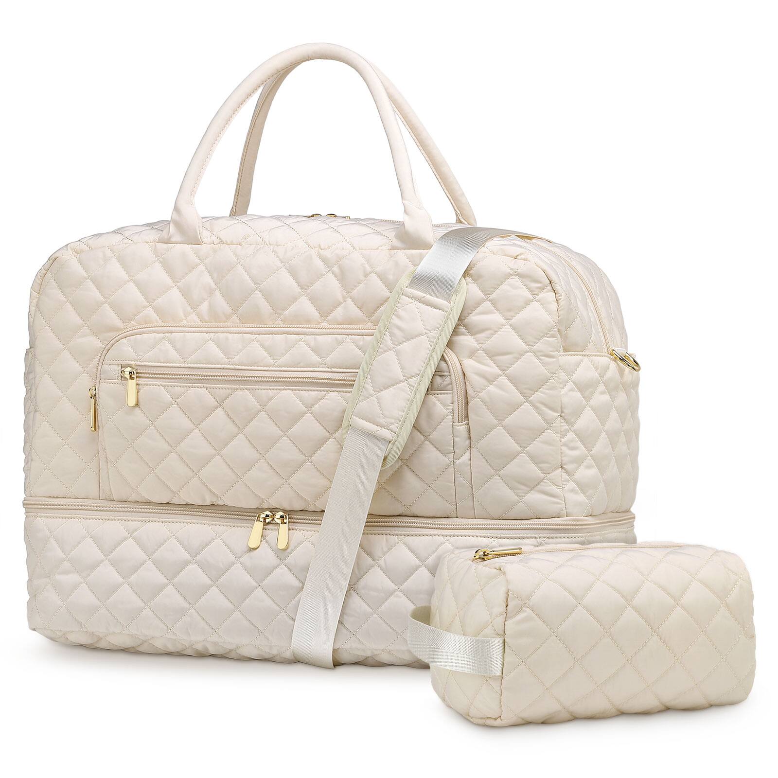 Front. Unique Bargains - 50L Large Travel Duffle Bag for Women Weekender Overnight Bag W/Shoe Compartment+Wet Pocket+Toiletry Bag TSA Approved - Beige.