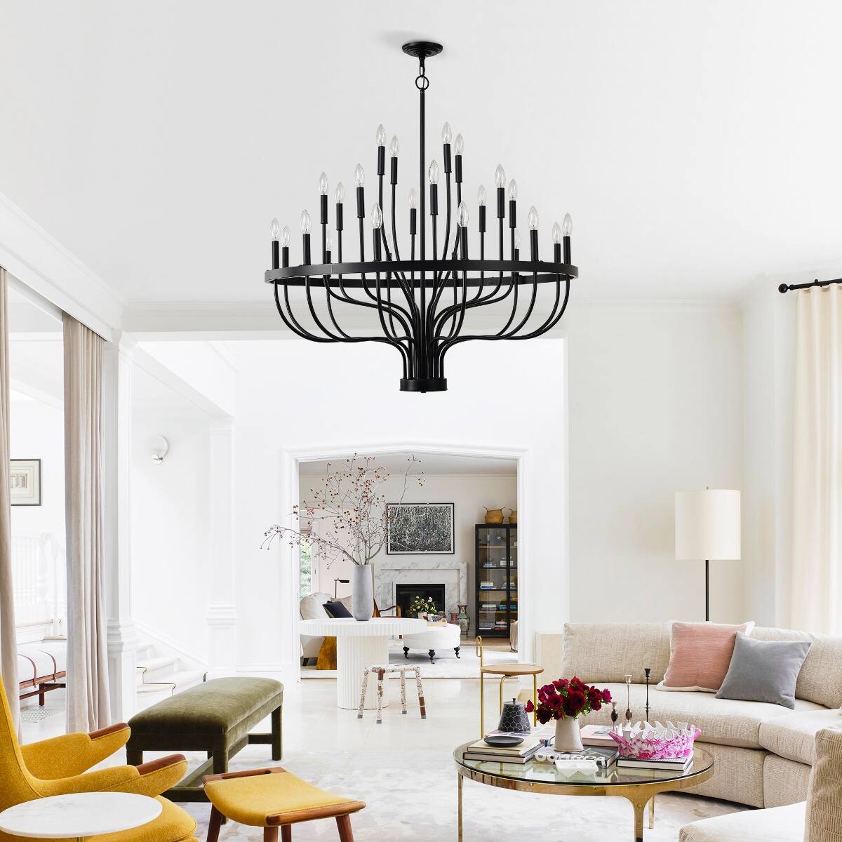 Alt View 7. Loheer - Loheer 36 Light Chandelier Matte Black Iron E12 Candle Pendant for Dining Room and Kitchen Island.