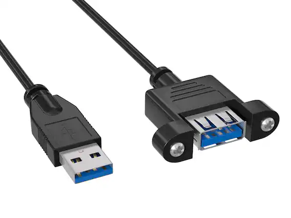 Front. Cable Leader - USB 3.0 Panel-Mount USB-A SuperSpeed Extension Cable, 5Gbps for Server Rack, Kiosk, Workstation - Black.