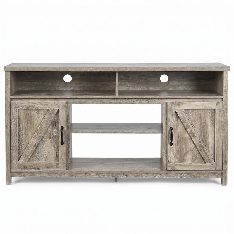 Alt View 2. WELLFOR - Farmhouse TV Stand for TVs up to 65", Entertainment Center Console Table with Barn Door - Natural.