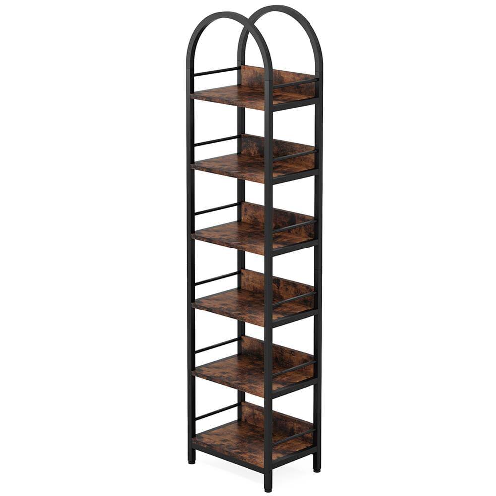 Left. Kadyn - Kadyn Bookshelf, Storage Shelf, Bookcase,6-Tier Bookshelf, 78.7" Narrow Bookcase Arched Display Shelf,Rustic Brown - Rustic Brown.