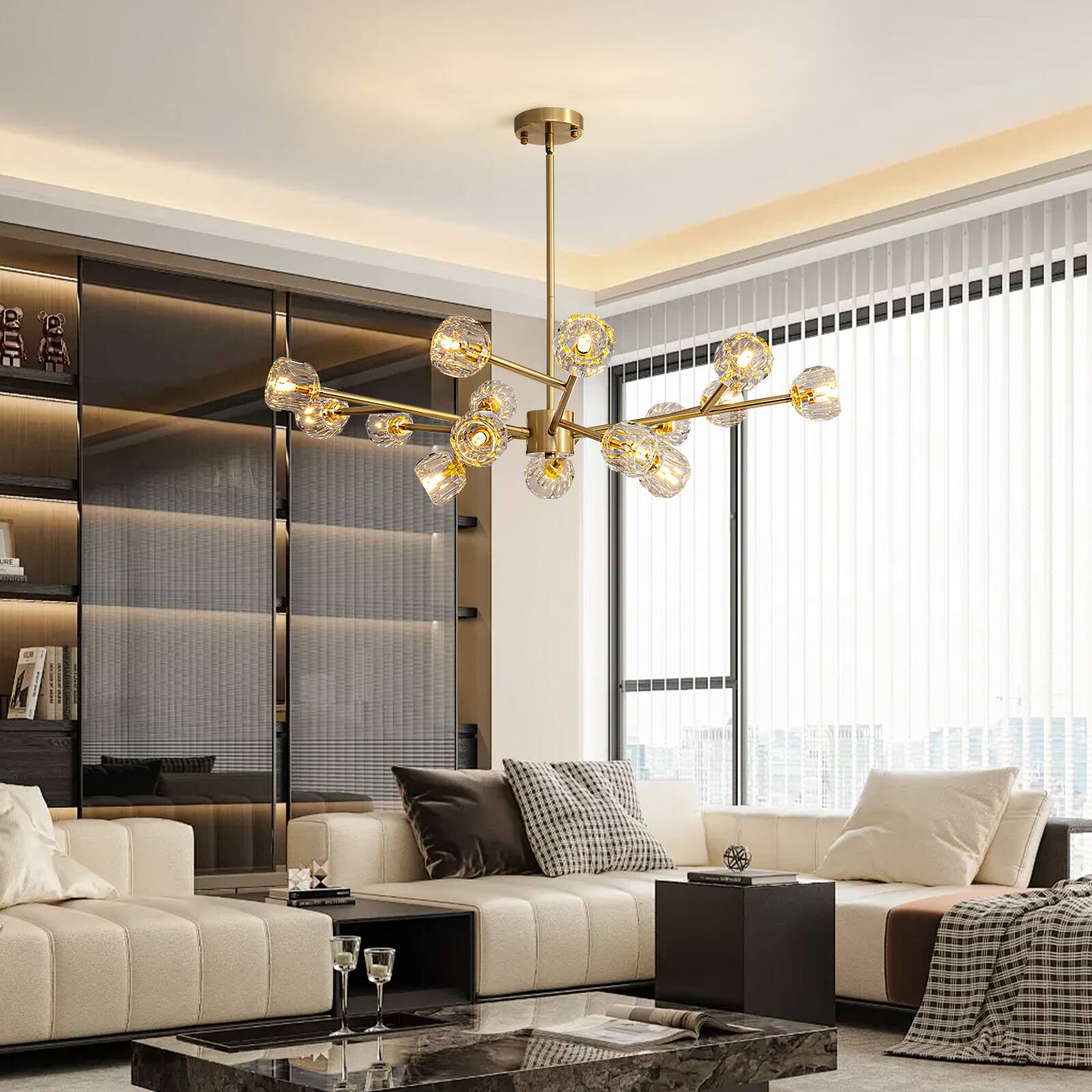 Alt View 8. Siljoy - 39.4-In Modern Sputnik Chandelier 15-Light Football Shaped Lamp Heads for Bedroom Dining Room Foyer Kitchen Living Room - Gold.