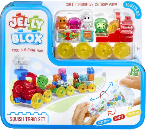 JELLY BLOX SQUISHY IS MORE FUN!
SOFT. IMAGINATIVE. SENSORY PLAY!
SQUEEZE ME!
2+
35 PCS
SQUISH TRAIN SET
SMOOSHY TWISTY STRETCHY