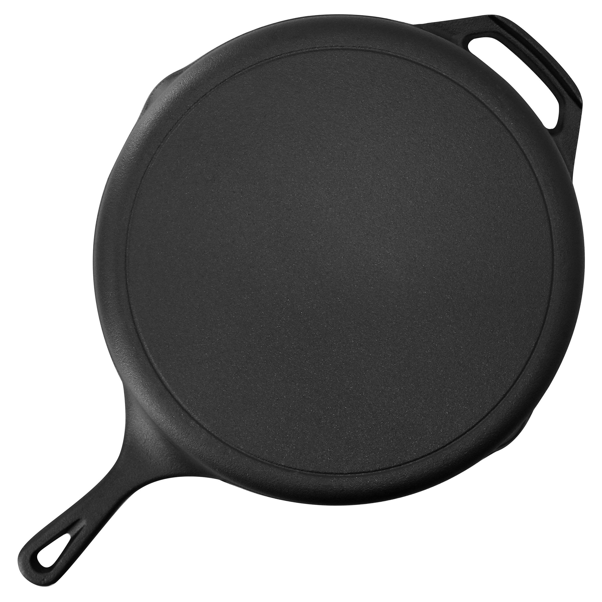 Alt View 4. MegaChef - MegaChef 12 Inch Pre-Seasoned Cast Iron Skillet with Tempered Glass Lid - Black and Red.
