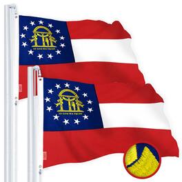 G128 - 2-Pack Georgia State Flag, 2.5 x 4 ft Embroidered 220GSM Spun Polyester with Brass Grommets - Assorted Colors